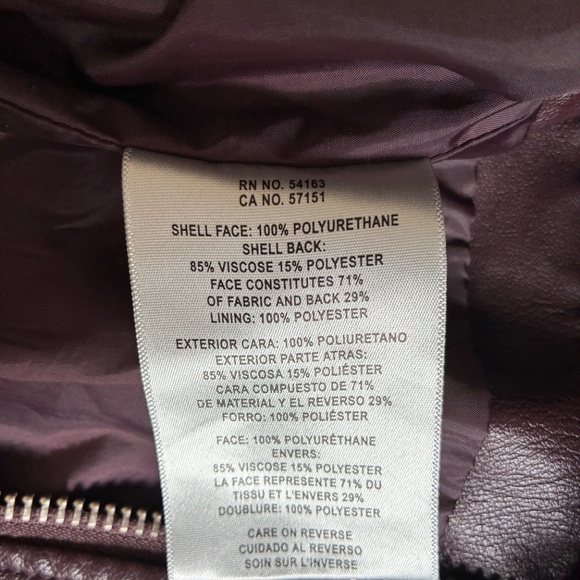 Levi's Faux Leather Moto Jacket XS Burgundy - Picture 9 of 10